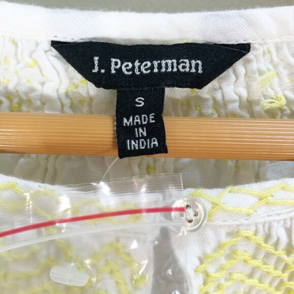 NWT! J. PETERMAN Paradise Linen Embroidered Boho Relaxed Fit Peasant Blouse S - Picture 11 of 12